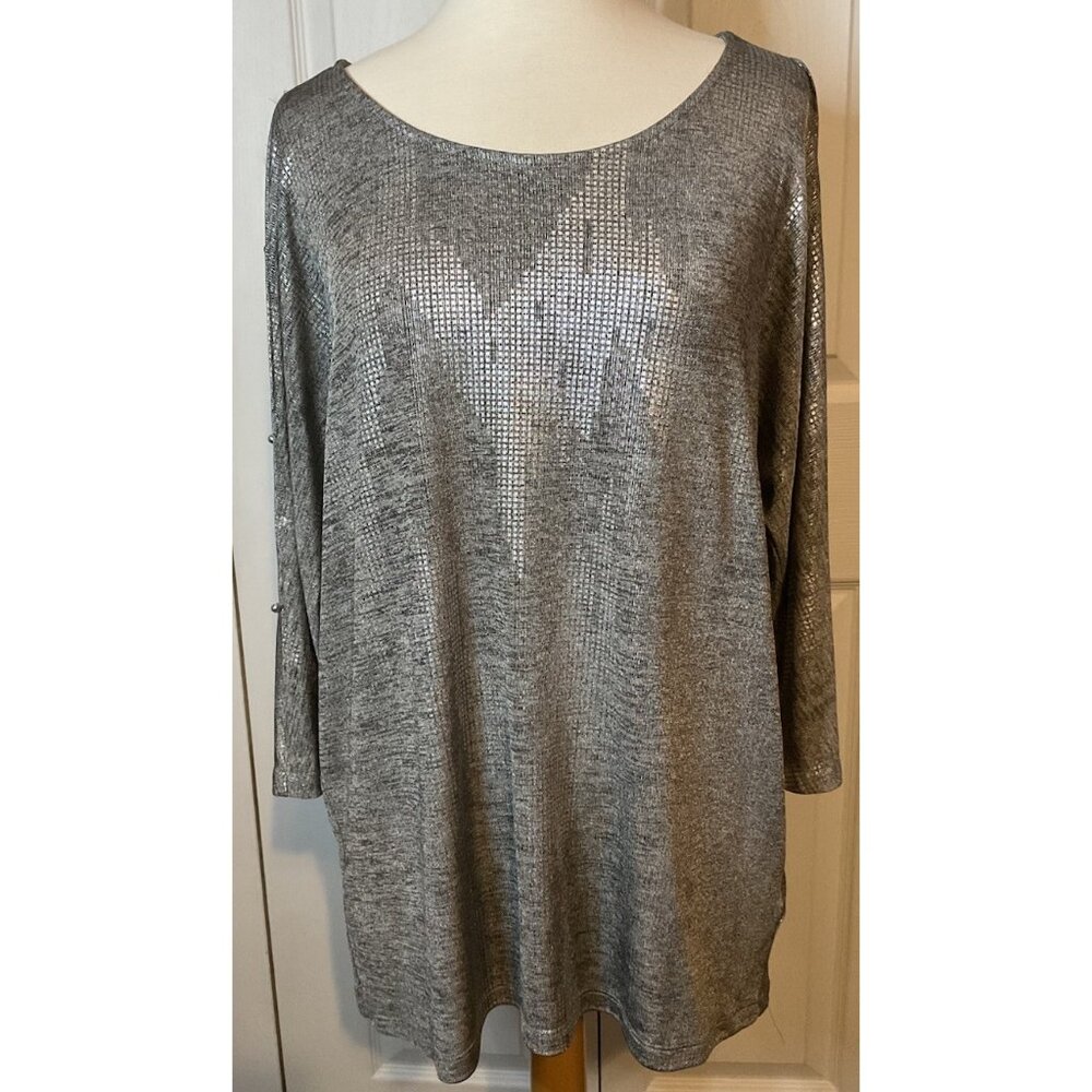Ruby Rd Silver Open Slit Sleeve Long Sleeve‎ Top Blouse Size Large